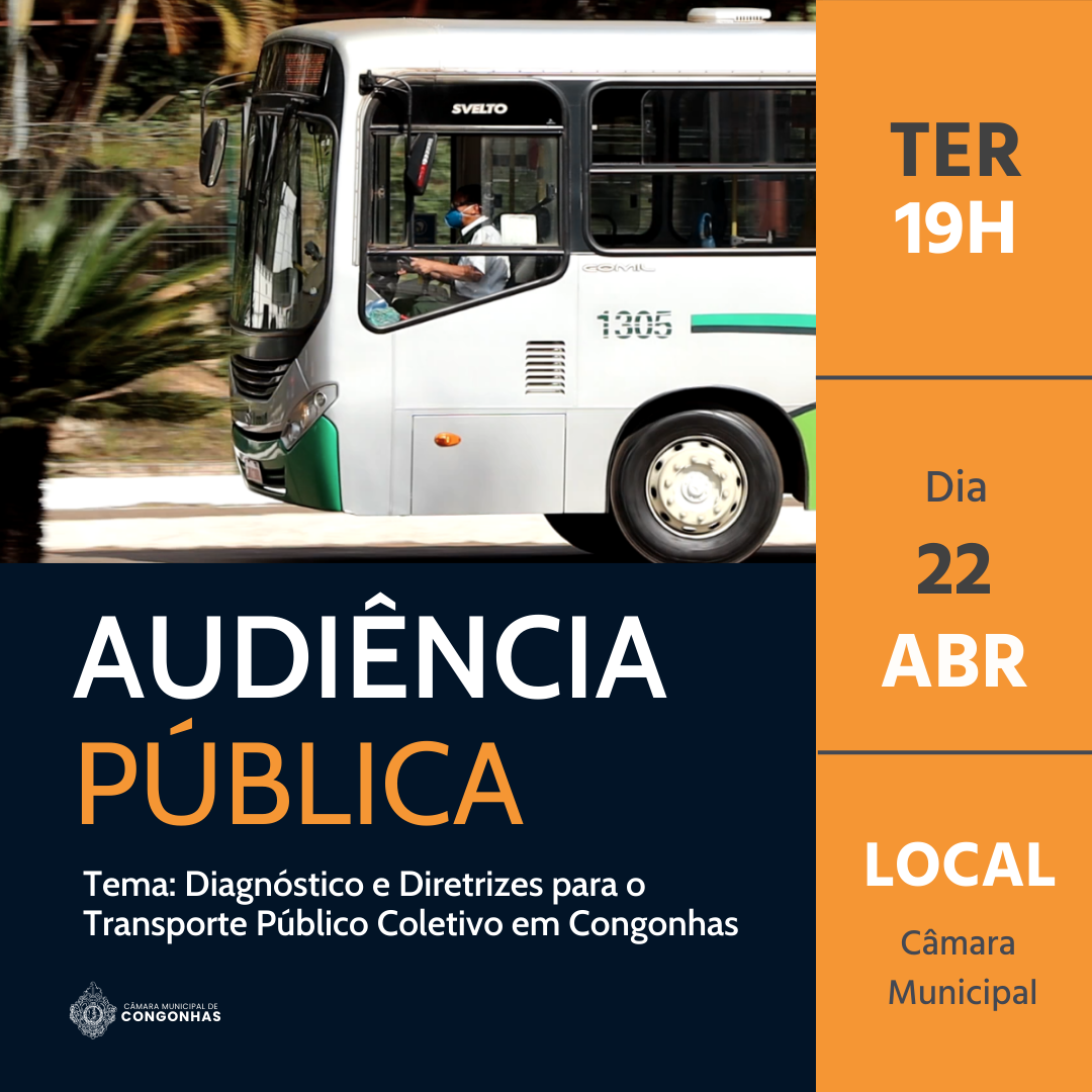 Audiência Pública discutirá Transporte Público Coletivo em Congonhas nesta terça-feira (22), às 19h.