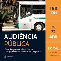 Audiência Pública discutirá Transporte Público Coletivo em Congonhas nesta terça-feira (22), às 19h.