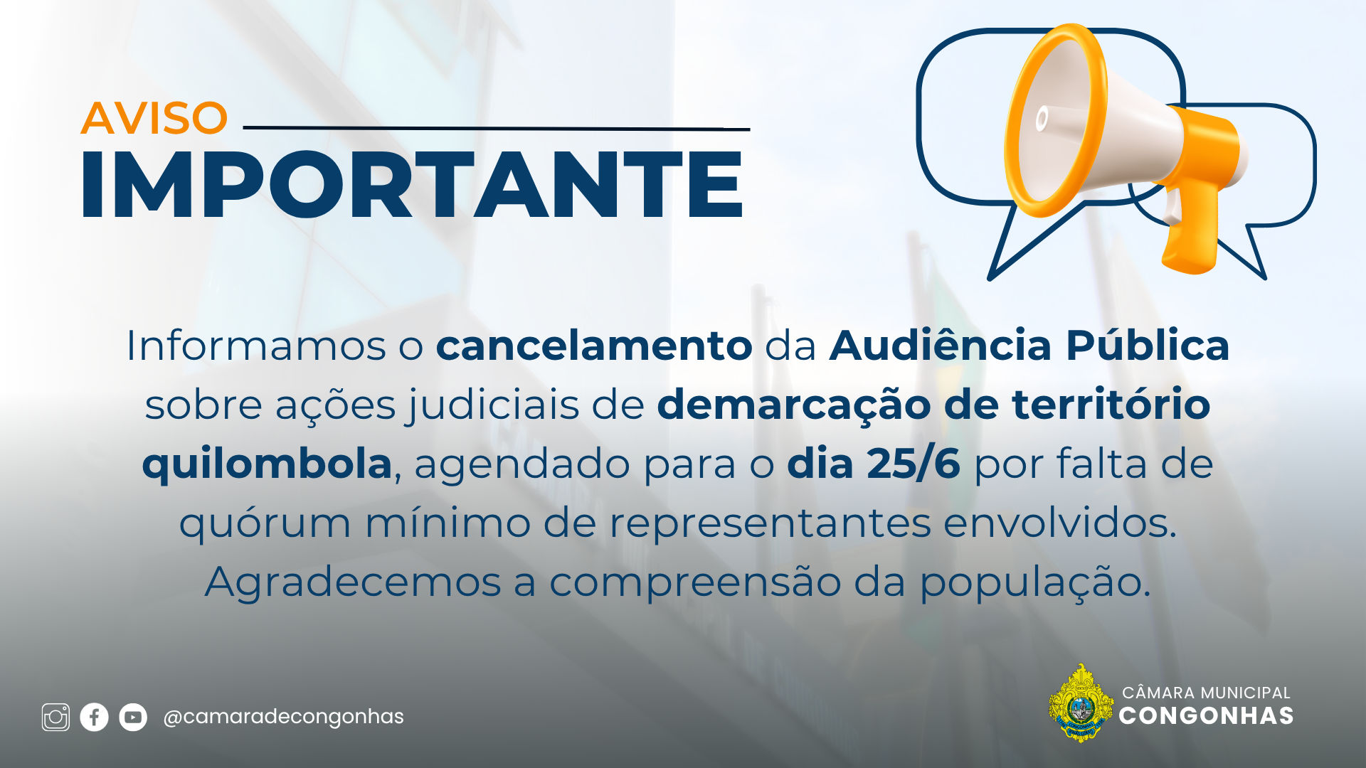 Cancelada a Audiência Pública sobre ações judiciais de demarcação de território quilombola em Congonhas