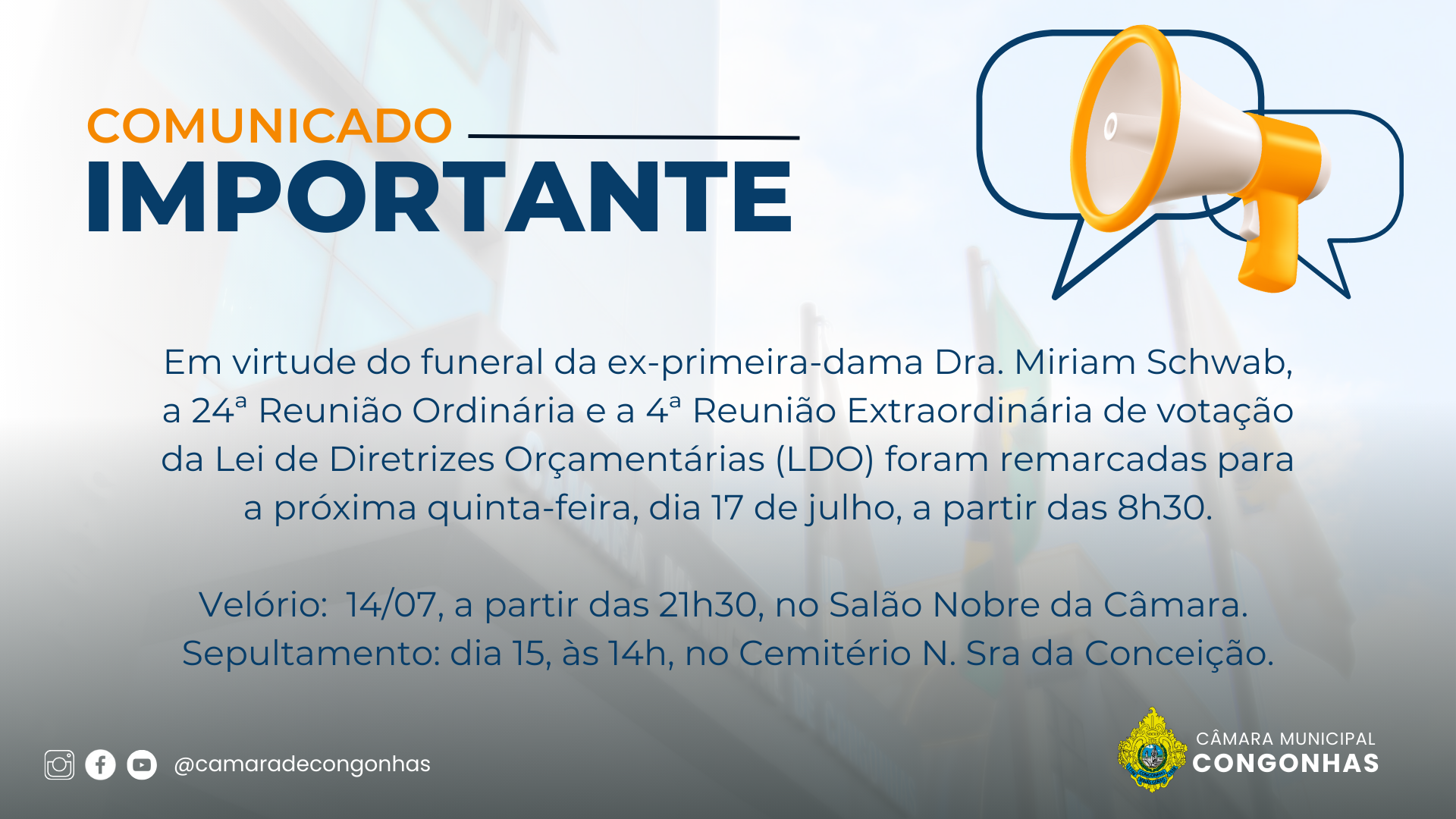 Comunicado alteração de data de reuniões legislativas