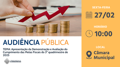 Prefeitura apresenta metas fiscais do 3º quadrimestre em audiência pública na Câmara nesta sexta, 27/02.