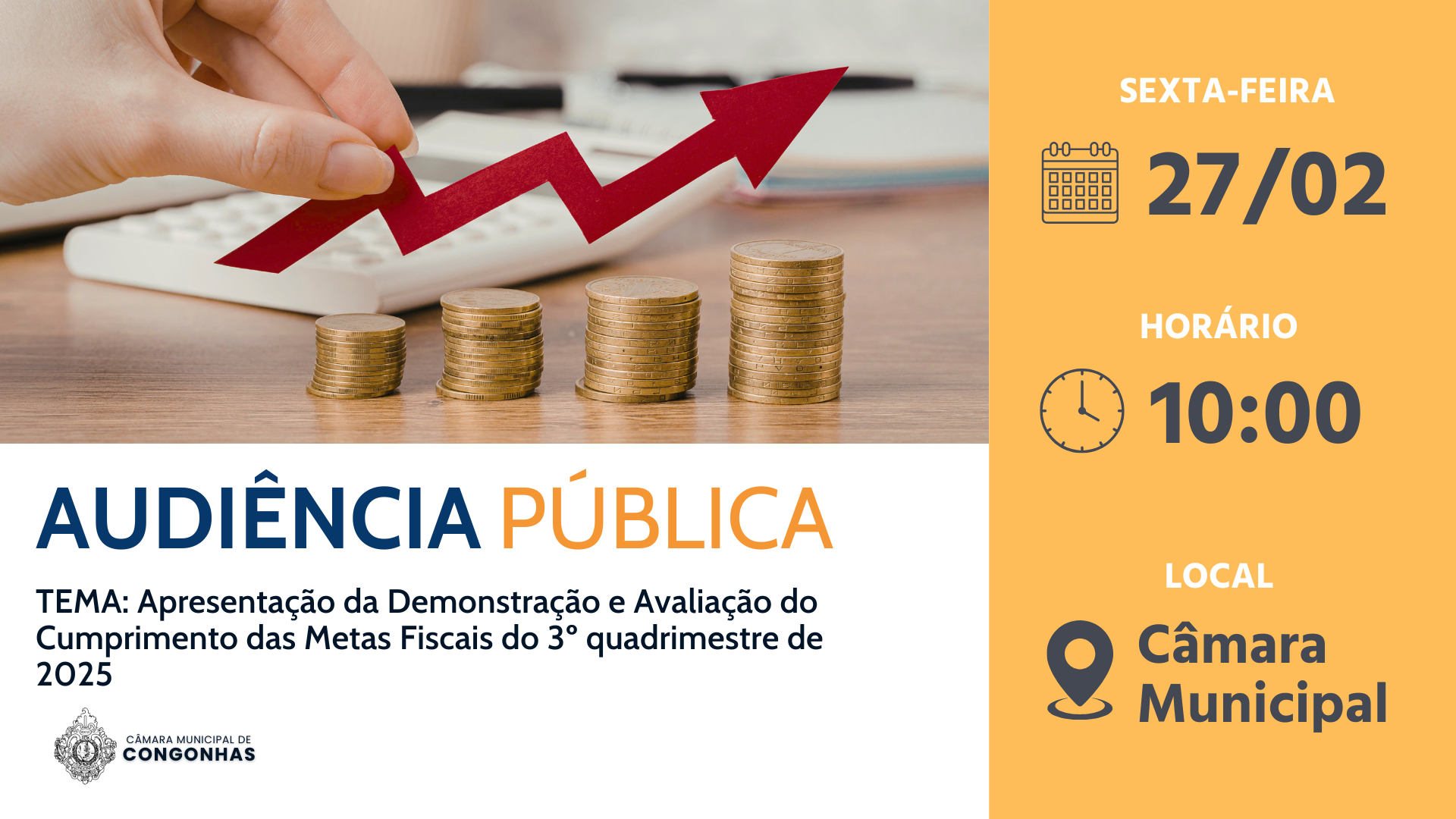 Prefeitura apresenta metas fiscais do 3º quadrimestre em audiência pública na Câmara nesta sexta, 27/02.